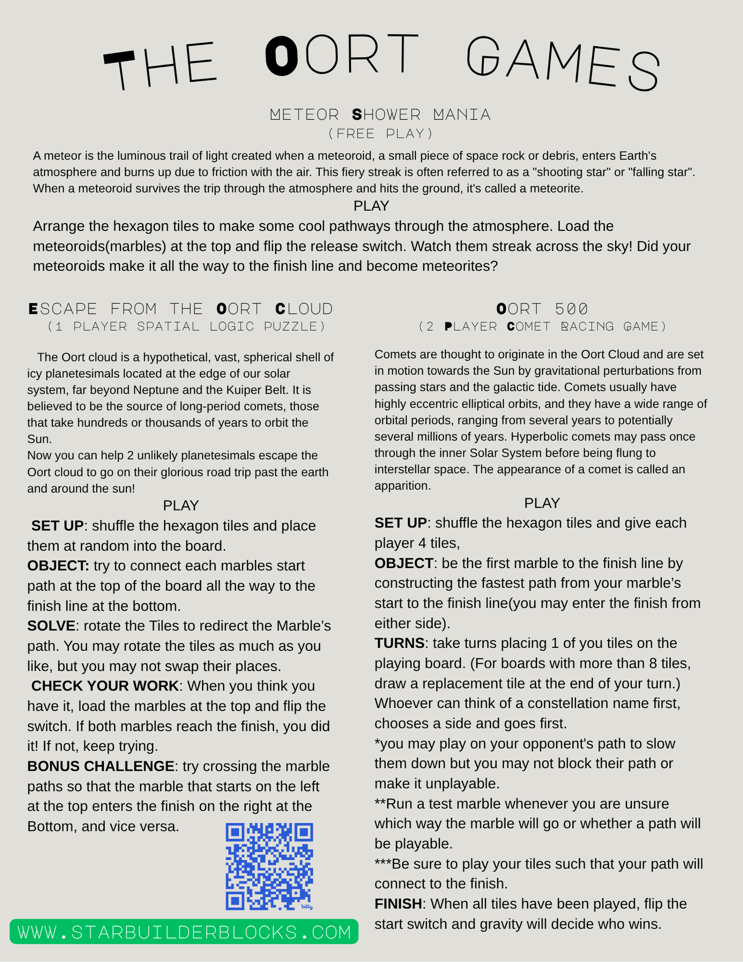 The Oort Run: A Marble Run Puzzle Game